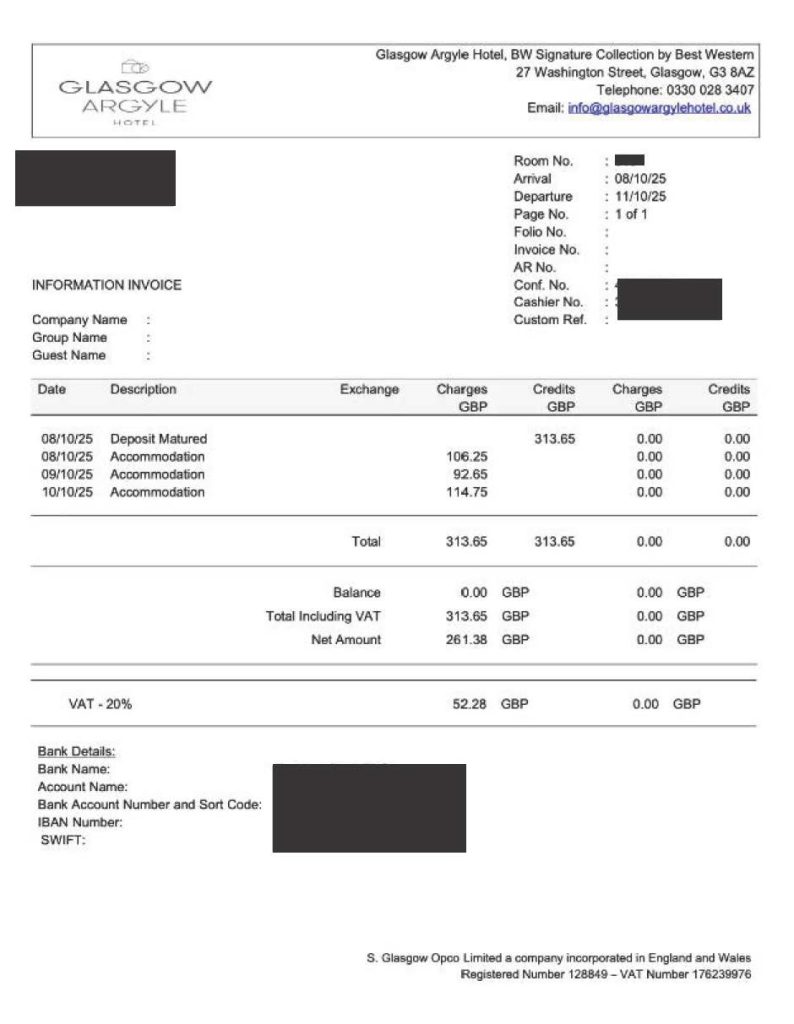Hotel invoice example4 Redacted