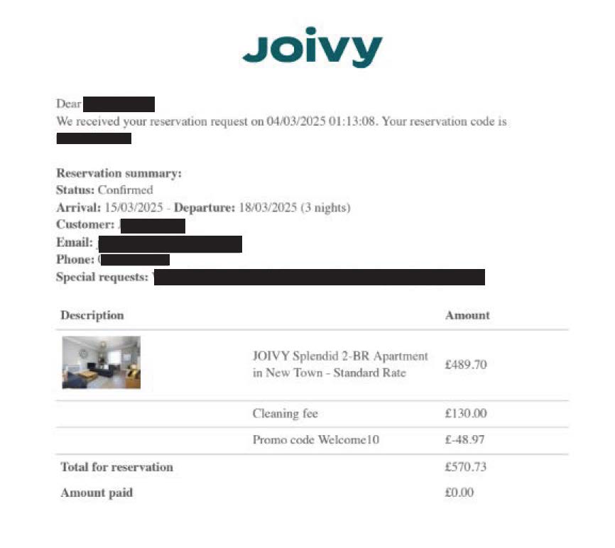 Hotel reservation confirmation only no proof of payment 3 Redacted