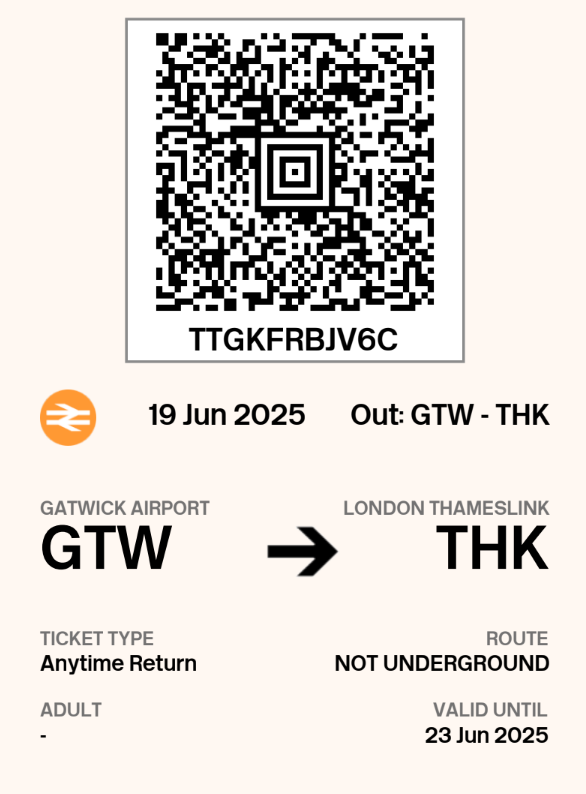 Train screenshot of e ticket no payment details